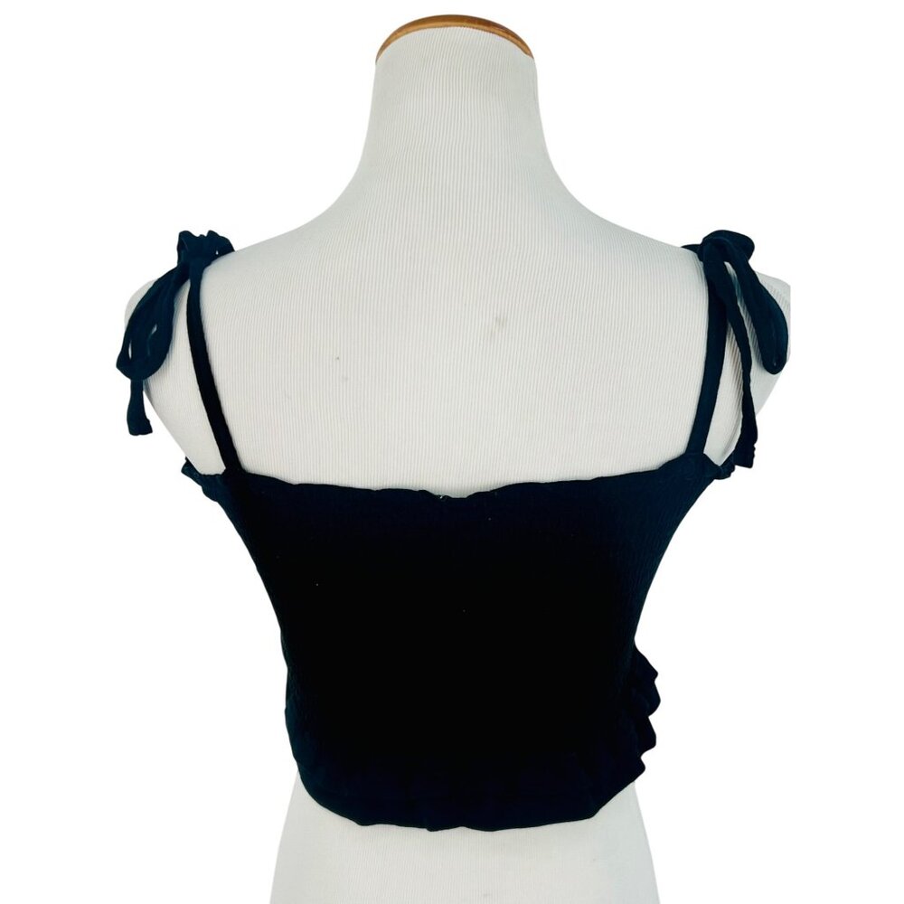 Garage Black Smocked Tie Straps & Ruffled Hem Crop Top - Picture 7 of 14